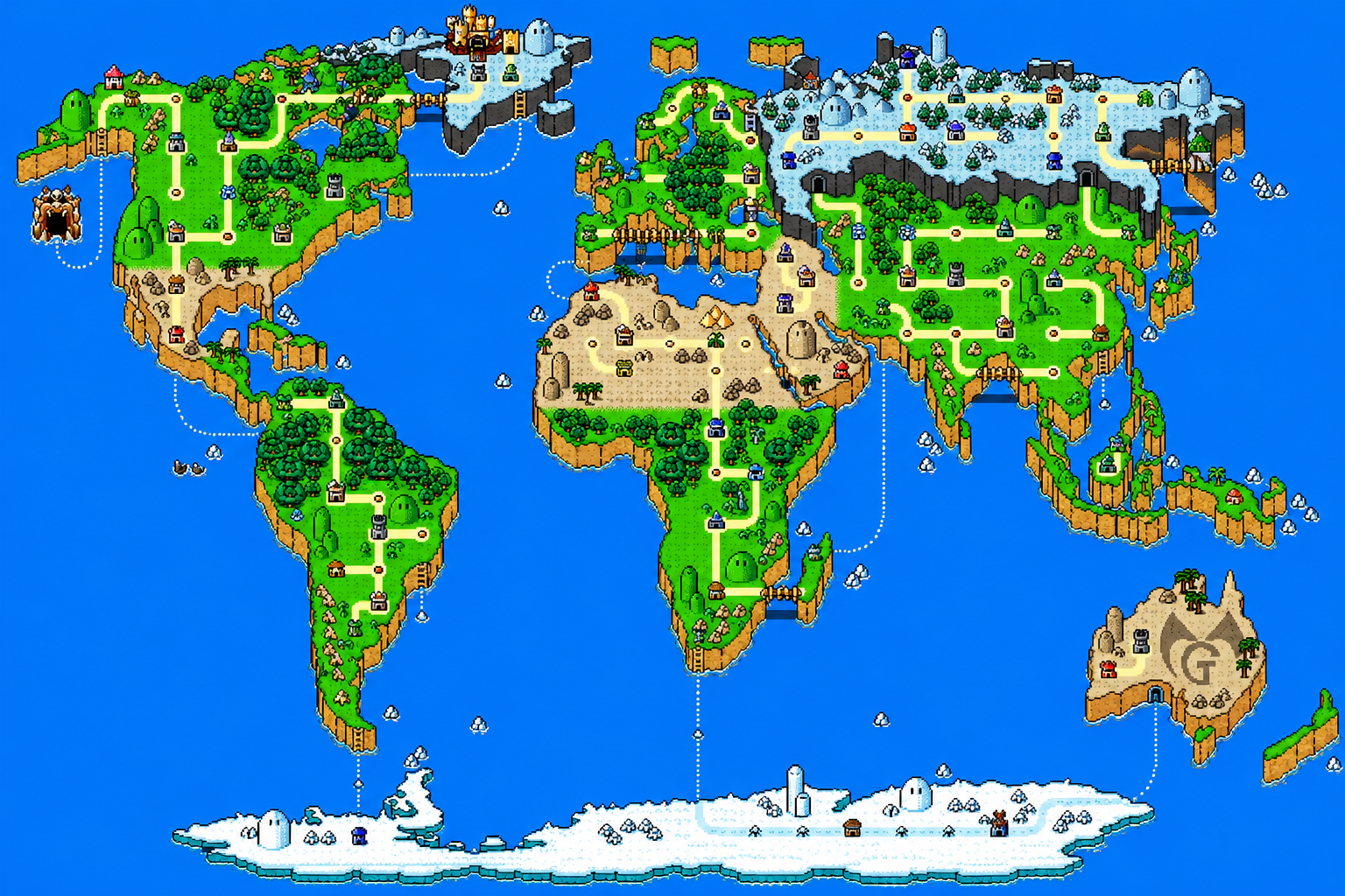 Pixel-art world map